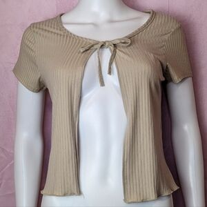 Livi by Olivia Rae Neutral Short Sleeve Ribbed Crop Top size Large
